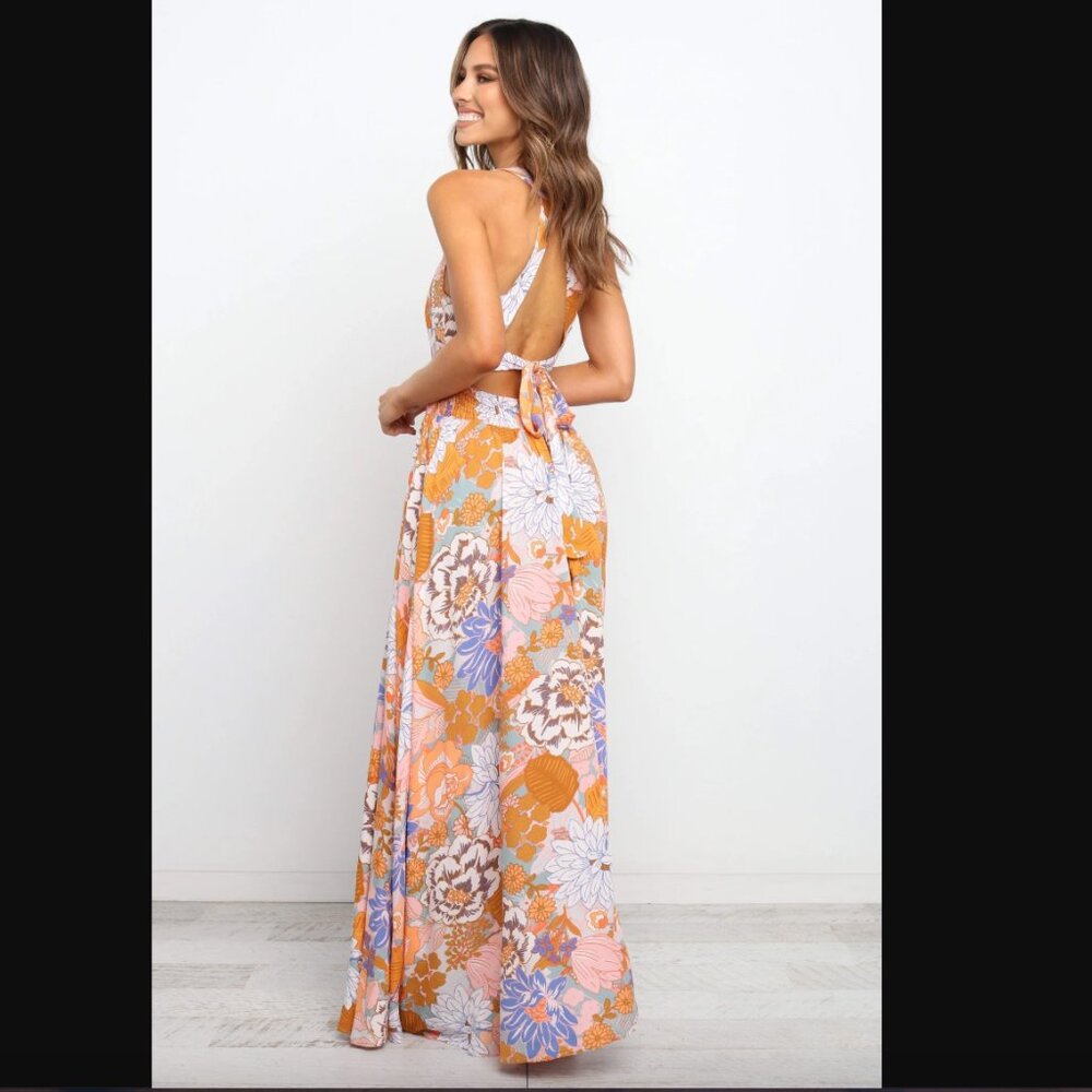 Petal & Pup Newell Orange Colorful Floral Maxi Dress L - Picture 4 of 13